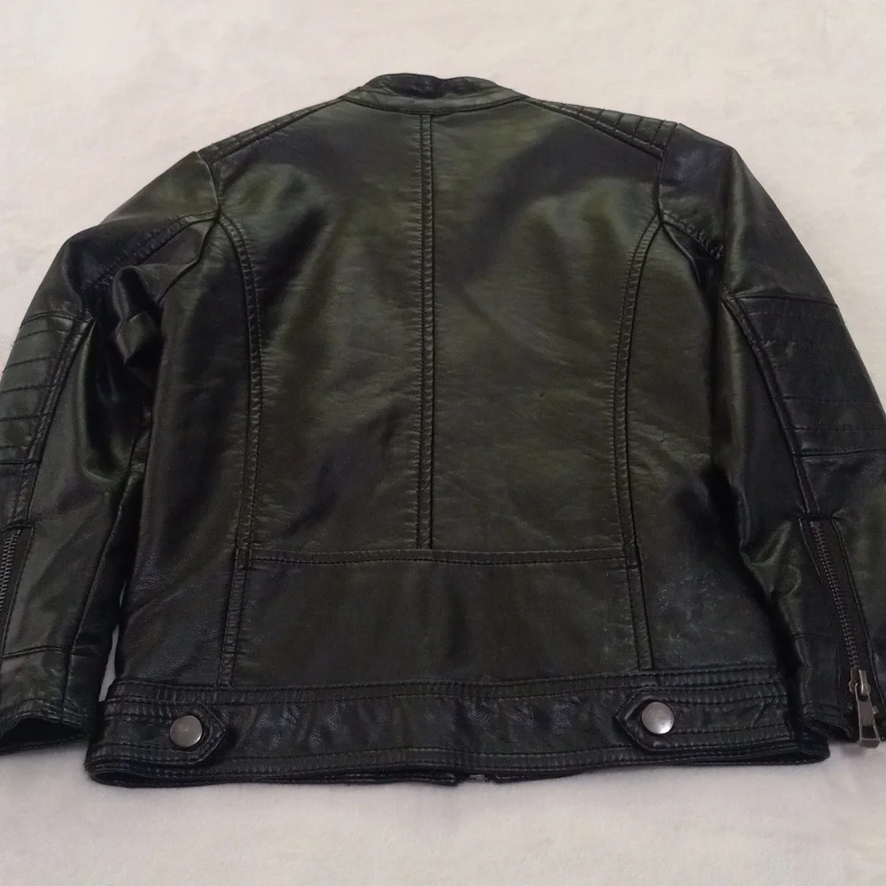 LJYH Boys Faux Leather Black Motorcycle Biker Zip Up Jacket 4 - 5 T